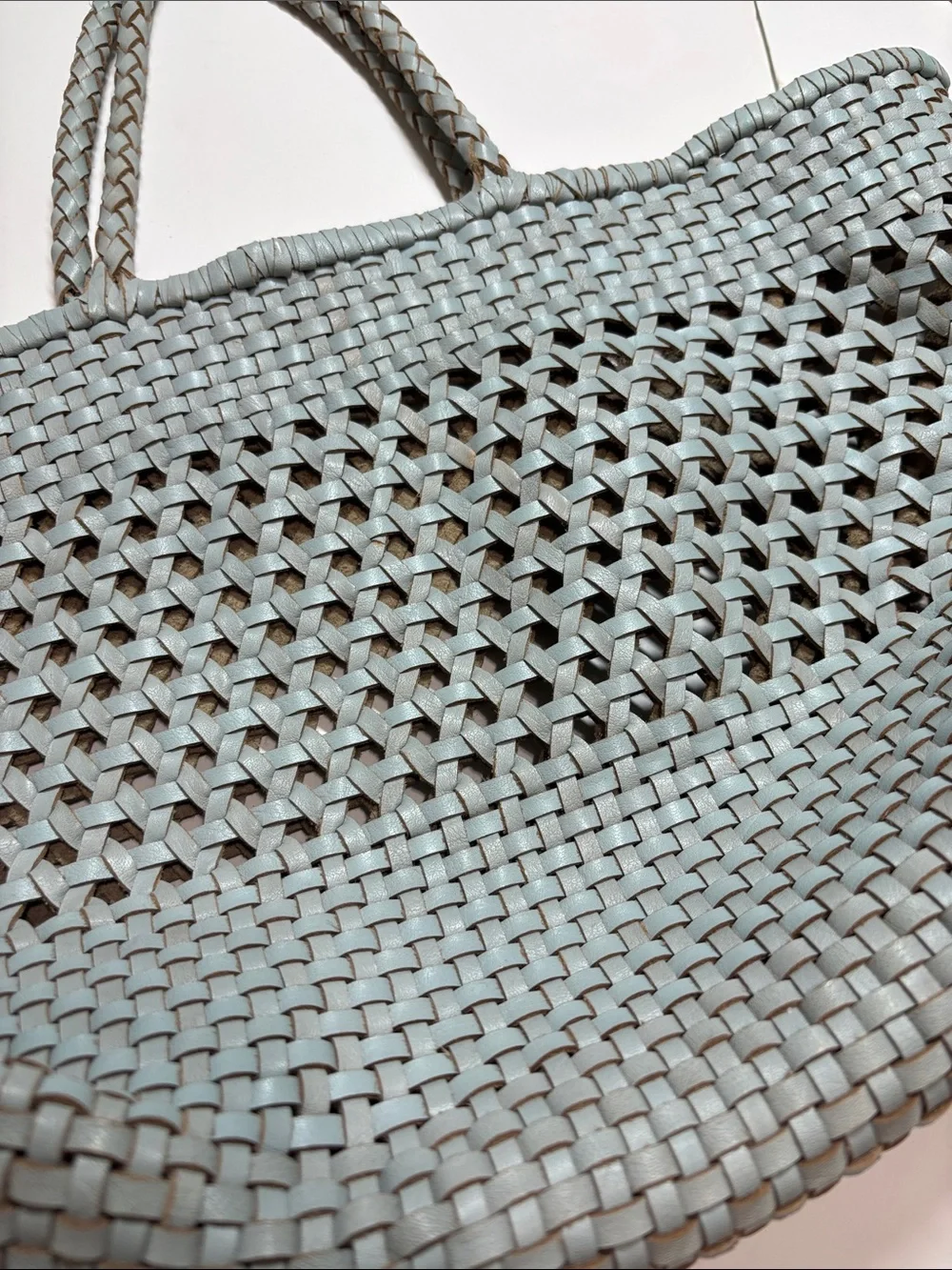 Anthropology Aqua Blue Leather Woven Purse
